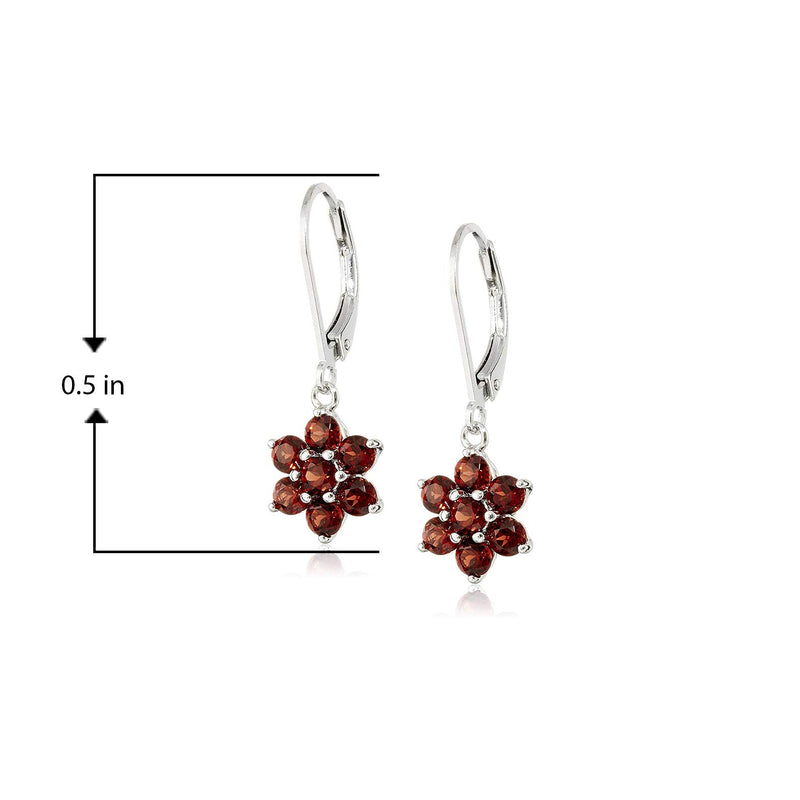 MORGAN & PAIGE .925 Sterling Silver Gemstone Birthstone Flower Cluster Leverback Dangle Drop Earrings for Women - Hypoallergenic Jewelry