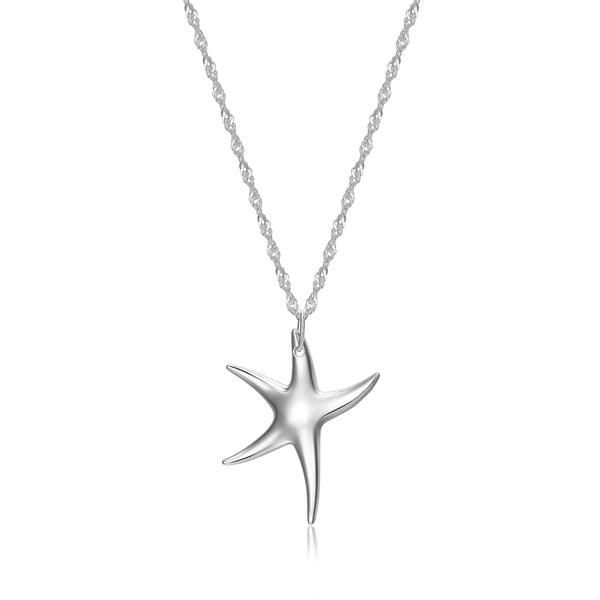 MORGAN & PAIGE .925 Sterling Silver Platinum Plated Starfish Pendant Necklaces for Women - Hypoallergenic and Elegant Jewelry Dainty Sterling Silver Necklace for Women, 18" Cable Chain