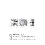 Rhodium Plated 14K White Gold Stud Earrings for Women, Lab Grown Diamonds, Secure Fastening with Butterfly Backs