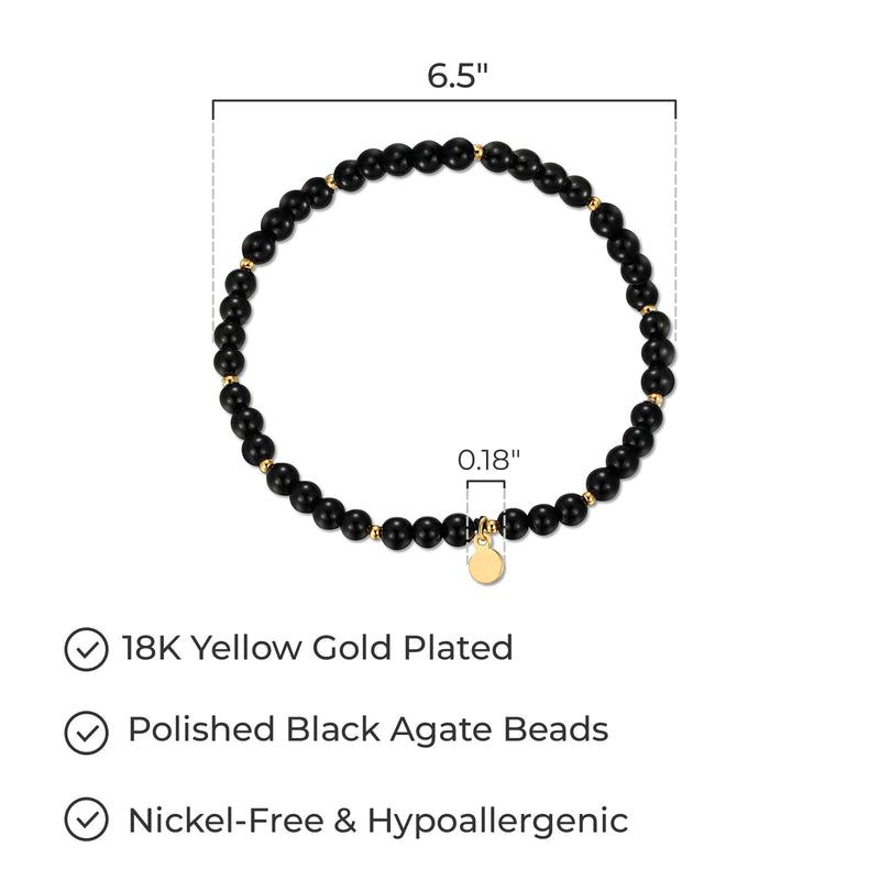 MORGAN & PAIGE Bronze 18k Yellow Gold Plated Genuine Gemstones Stretch Bracelet - Dainty Gold Beaded Bracelets for Women, 4mm Gemstone Beads, Adjustable 6.5 Inch Stretch Bracelets for Women