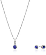 Dainty 925 Sterling Silver Gemstone Birthstone Petite Stud Earrings and 16" Pendant Necklace Jewelry Set