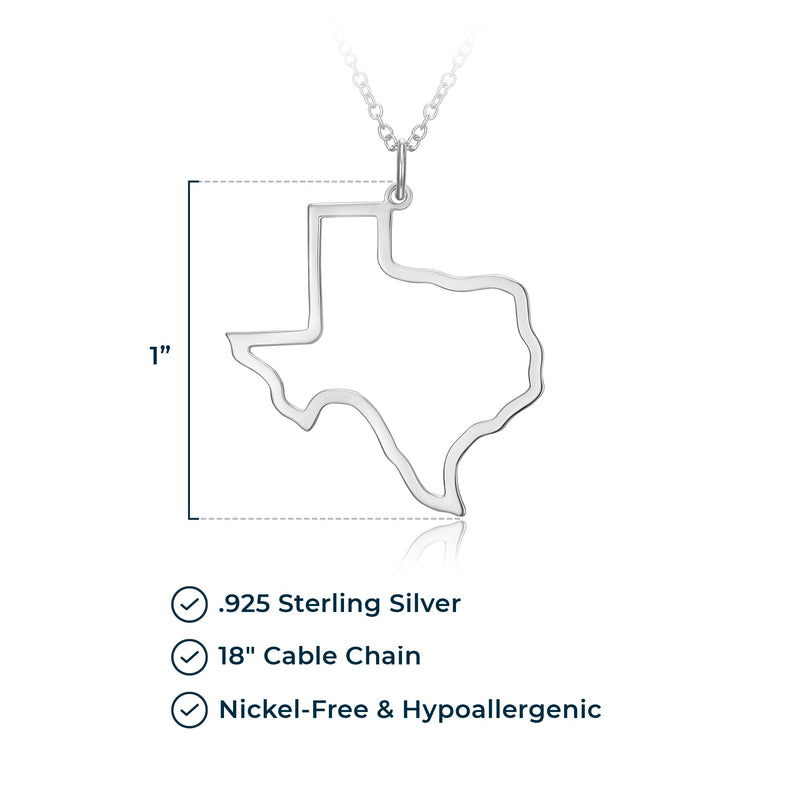 MORGAN & PAIGE .925 Sterling Silver Rhodium Plated US Home States Outline Map Pendant Necklaces for Women - Long Distance Friendship Dainty Hypoallergenic Sterling Silver Necklace for Women 18 inch