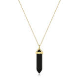 MORGAN & PAIGE 18K Yellow Gold Plated Sterling Silver Genuine Black Agate Chakra Point Necklace, 18" + 2" Extender