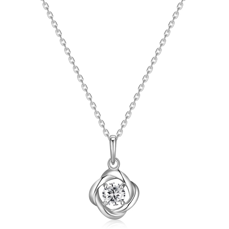 MORGAN & PAIGE Gemstone Lab-Created Birthstone Pendant Love Knot Necklace Featuring Rhodium-Plated Sterling Silver with Faceted Cable Chain, Love Knot Necklace, Birthstone Necklaces for Women