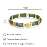 18K Yellow Gold Sterling Silver Link Bracelet for Women, Genuine Green Jade, Jadeite or Nephrite, Hypoallergenic and Nickel-Free, 7.25", Chinese Motif, Elegant Gift Box Included