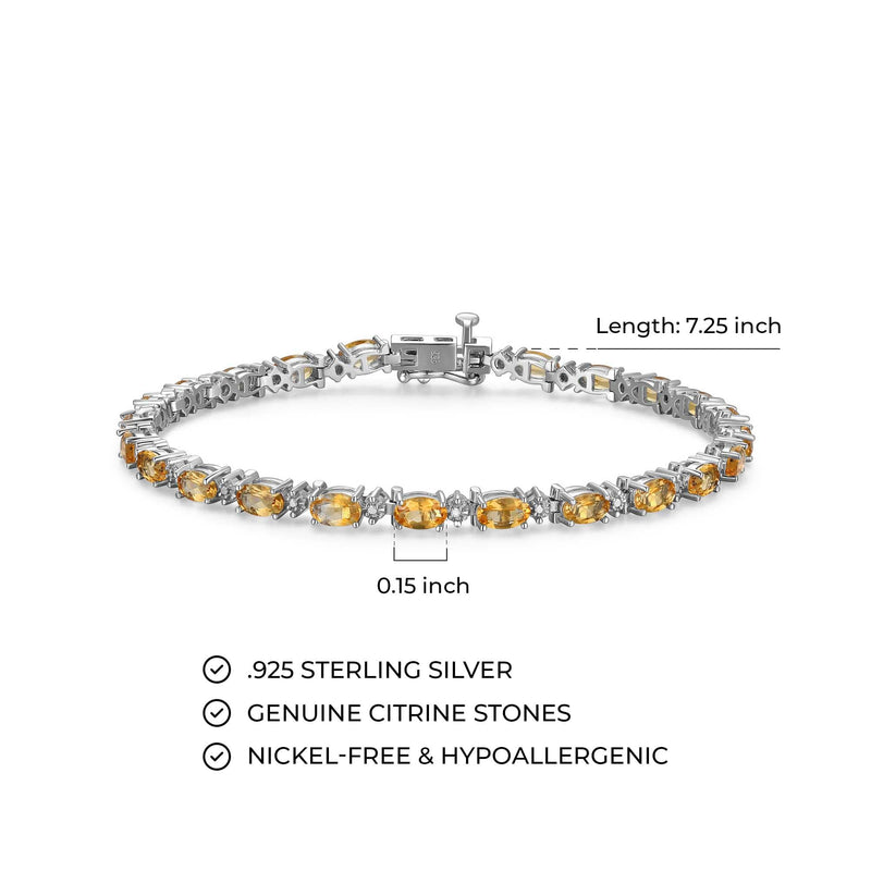 MORGAN & PAIGE .925 Sterling Silver Rhodium Plated Birthstone Tennis Bracelets for Women - Alternating Diamond and Oval Gemstone Bracelet, Secure Locking Clasp Birthday Gift Jewelry for Women 7.25"