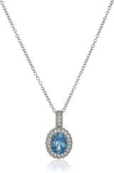 MORGAN & PAIGE 925 Sterling Silver December Birthstone Genuine Sky Blue Topaz and White Topaz Halo or Double Halo Pendant Necklace, 18"