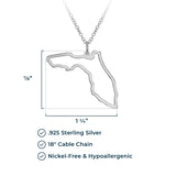 MORGAN & PAIGE .925 Sterling Silver Rhodium Plated US Home States Outline Map Pendant Necklaces for Women - Long Distance Friendship Dainty Hypoallergenic Sterling Silver Necklace for Women 18 inch