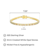 MORGAN & PAIGE 18k Yellow Gold Plated .925 Sterling Silver 3mm Tennis Bracelet for Women, 7.25" with Round Cut Birthstones