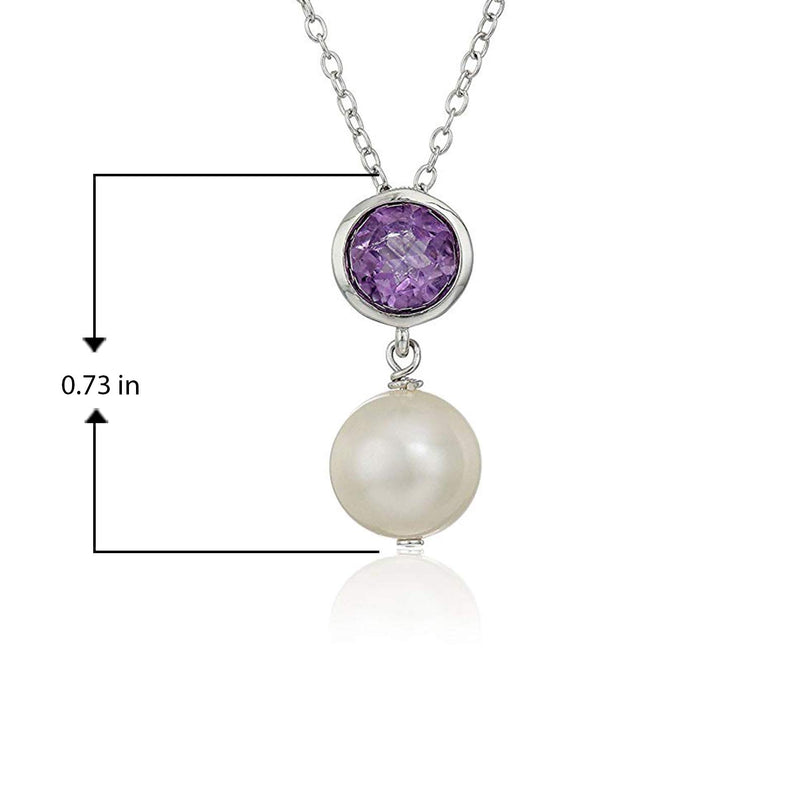 MORGAN & PAIGE .925 Sterling Silver Rhodium Plated Birthstone Necklace - Elegant Freshwater Cultured Pearl Necklace and Gemstone Necklace, Bezel-Set Pearl Drop Necklaces for Women Jewelry 18"