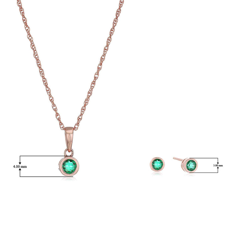 Dainty 925 Sterling Silver Gemstone Birthstone Petite Stud Earrings and 16" Pendant Necklace Jewelry Set