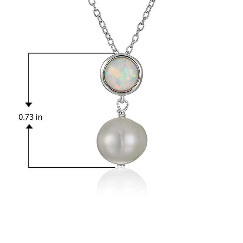 MORGAN & PAIGE .925 Sterling Silver Rhodium Plated Birthstone Necklace - Elegant Freshwater Cultured Pearl Necklace and Gemstone Necklace, Bezel-Set Pearl Drop Necklaces for Women Jewelry 18"