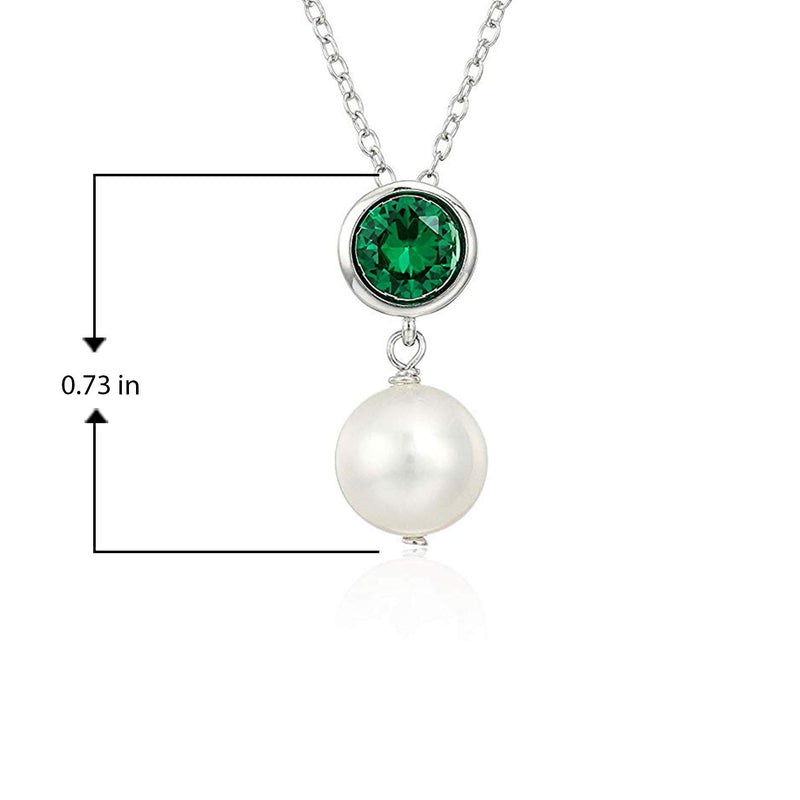 MORGAN & PAIGE .925 Sterling Silver Rhodium Plated Birthstone Necklace - Elegant Freshwater Cultured Pearl Necklace and Gemstone Necklace, Bezel-Set Pearl Drop Necklaces for Women Jewelry 18"