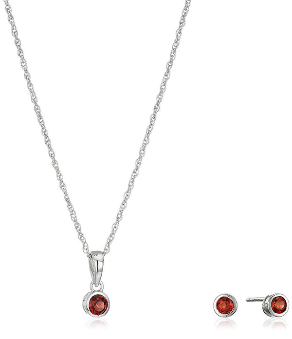 Dainty 925 Sterling Silver Gemstone Birthstone Petite Stud Earrings and 16" Pendant Necklace Jewelry Set