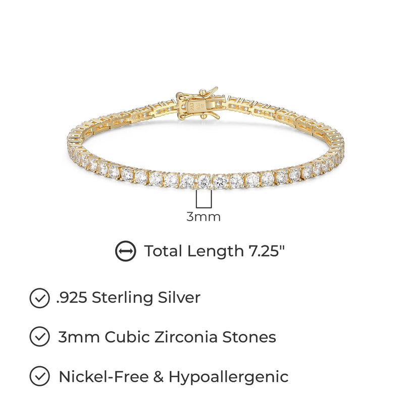 MORGAN & PAIGE 925 Sterling Silver Tennis Bracelet with Cubic Zirconia in Platinum, Yellow Gold, or Rose Gold Plated Finishes; Hypoallergenic Tarnish-Free, Silver Bracelet for Women,7.25 or 8 inch