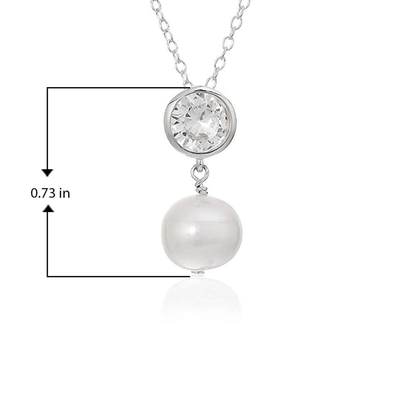 MORGAN & PAIGE .925 Sterling Silver Rhodium Plated Birthstone Necklace - Elegant Freshwater Cultured Pearl Necklace and Gemstone Necklace, Bezel-Set Pearl Drop Necklaces for Women Jewelry 18"