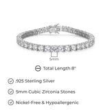 MORGAN & PAIGE 925 Sterling Silver Tennis Bracelet with Cubic Zirconia in Platinum, Yellow Gold, or Rose Gold Plated Finishes; Hypoallergenic Tarnish-Free, Silver Bracelet for Women,7.25 or 8 inch