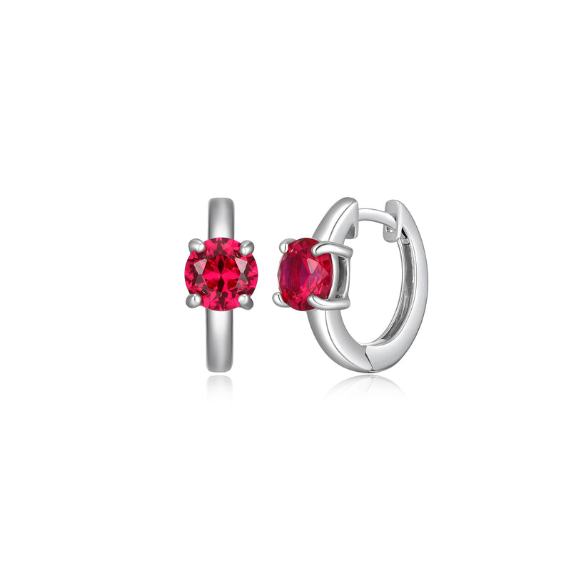 MORGAN & PAIGE Rhodium-Plated Sterling Silver Huggie Hoop Earrings - Hypoallergenic and Nickel-Free for Sensitive Skin, Choice of Birthstone Jewelry, with Elegant Gift Box