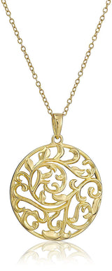 18K Yellow Gold or 14K Rose Gold Plated 925 Sterling Silver Filigree Round Flower Pendant Necklace or Drop Earrings