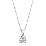 Rhodium-Plated 14K White Gold Solitaire Diamond Pendant Necklace, with Carat Lab Grown Diamond, 14 Karat White Gold Rope Chain, Lab Grown Diamond Necklaces for Women