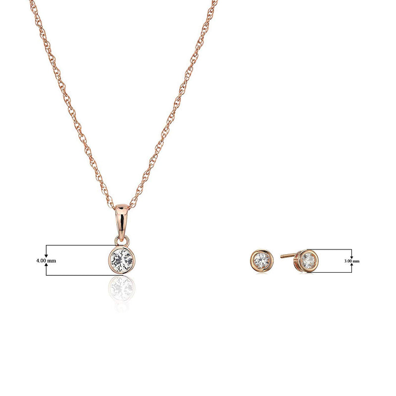 Dainty 925 Sterling Silver Gemstone Birthstone Petite Stud Earrings and 16" Pendant Necklace Jewelry Set