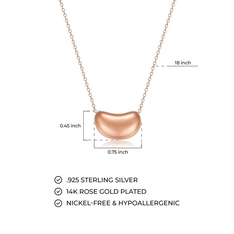 MORGAN & PAIGE .925 Sterling Silver Rhodium Plated, 14K Rose Gold or 18K Yellow Gold Necklaces for Women, Bean Shape Pendant Design Sterling Silver Necklace for Women, Classic Charm Jewelry 18 inch