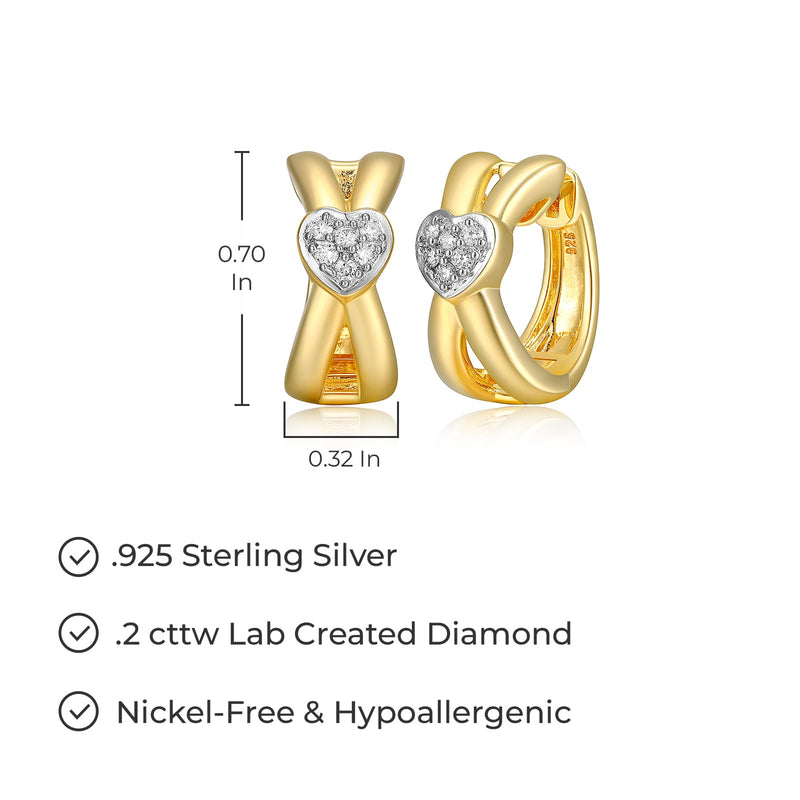 LUXLAB Heart Hoop Earrings - 18k Gold-Plated Sterling Silver, Lab-Created Diamonds Cluster, Hypoallergenic, Elegant Gift Box Included