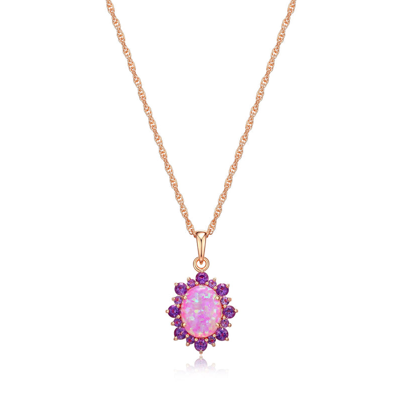 MORGAN & PAIGE 925 Sterling Silver Created Opal and Genuine Gemstone Halo Pendant Necklace, 18"