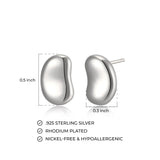 MORGAN & PAIGE Sterling Silver 12mm Bean Stud Earrings for Women, Choice of Plating, Rhodium / 18K Yellow Gold / 14K Rose Gold