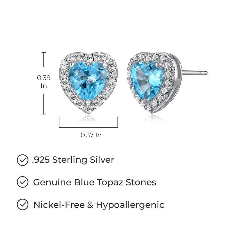 MORGAN & PAIGE Rhodium-Plated Sterling Silver Heart Stud Earrings for Women with Lab-Created White Sapphire Halo - Hypoallergenic and Nickel-Free, Choice of Birthstone Jewelry with Elegant