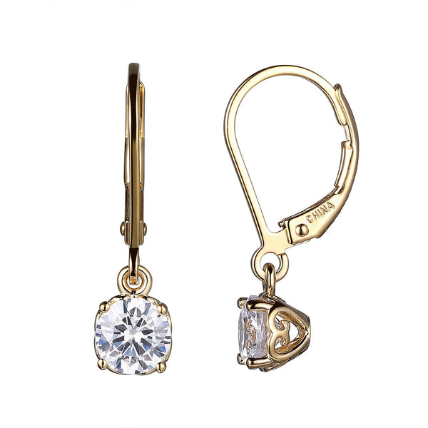 MORGAN & PAIGE 18K Yellow Gold Plated .925 Sterling Silver Solitaire Cubic Zirconia Leverback Earrings (5.5mm)