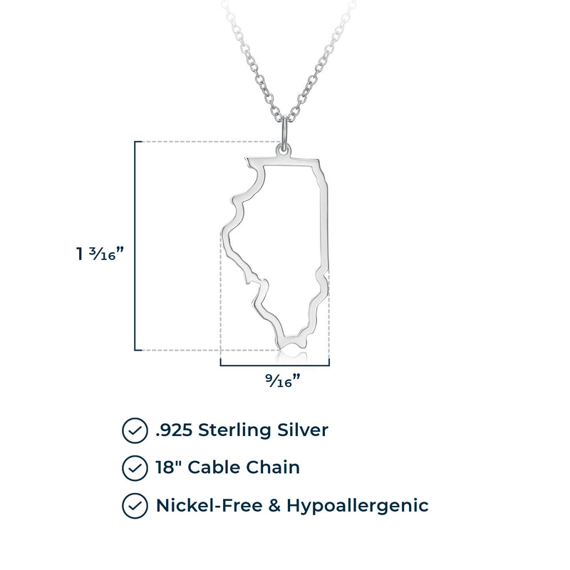 MORGAN & PAIGE .925 Sterling Silver Rhodium Plated US Home States Outline Map Pendant Necklaces for Women - Long Distance Friendship Dainty Hypoallergenic Sterling Silver Necklace for Women 18 inch