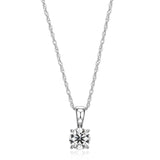 Rhodium-Plated 14K White Gold Solitaire Diamond Pendant Necklace, with Carat Lab Grown Diamond, 14 Karat White Gold Rope Chain, Lab Grown Diamond Necklaces for Women