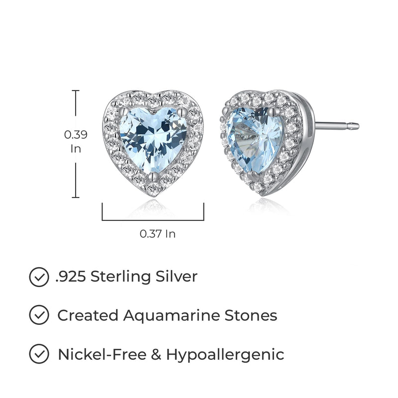 MORGAN & PAIGE Rhodium-Plated Sterling Silver Heart Stud Earrings for Women with Lab-Created White Sapphire Halo - Hypoallergenic and Nickel-Free, Choice of Birthstone Jewelry with Elegant