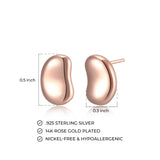 MORGAN & PAIGE Sterling Silver 12mm Bean Stud Earrings for Women, Choice of Plating, Rhodium / 18K Yellow Gold / 14K Rose Gold