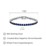 MORGAN & PAIGE .925 Sterling Silver Tennis Bracelet For Women - Genuine Natural or Created 4mm Gemstone Round Cut Birthstones, 7.25"