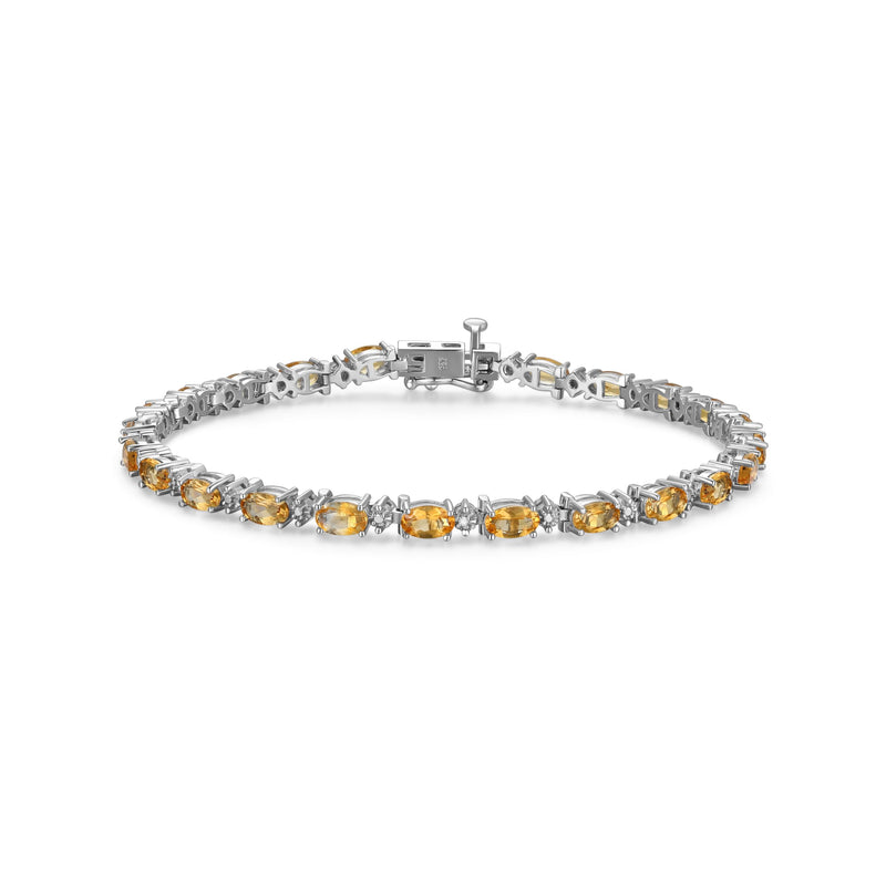 MORGAN & PAIGE .925 Sterling Silver Rhodium Plated Birthstone Tennis Bracelets for Women - Alternating Diamond and Oval Gemstone Bracelet, Secure Locking Clasp Birthday Gift Jewelry for Women 7.25"