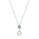 MORGAN & PAIGE .925 Sterling Silver Rhodium Plated Birthstone Necklace - Elegant Freshwater Cultured Pearl Necklace and Gemstone Necklace, Bezel-Set Pearl Drop Necklaces for Women Jewelry 18"