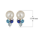 .925 Sterling Silver, 8mm Freshwater Cultured Pearl and Multi Gemstone 1/2" Stud Earrings - Choice of Colors