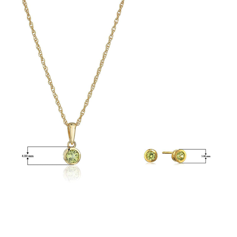 Dainty 925 Sterling Silver Gemstone Birthstone Petite Stud Earrings and 16" Pendant Necklace Jewelry Set