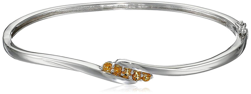 .925 Sterling Silver Gemstone 5-Stone Diagonal Bypass-Set 7" Bangle Bracelet - Choice of Birthstone Colors