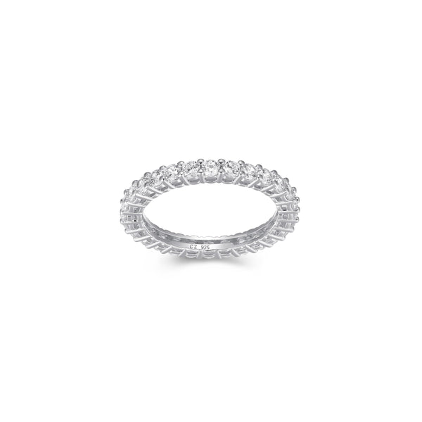 MORGAN & PAIGE Platinum Plated Sterling Silver Round Cubic Zirconia Eternity Band Ring (2.5mm)