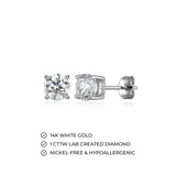 Rhodium Plated 14K White Gold Stud Earrings for Women, Lab Grown Diamonds, Secure Fastening with Butterfly Backs