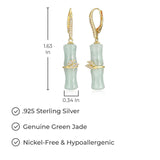 Genuine Green Jade and White Topaz Bamboo Earrings – Hypoallergenic 14k Gold-Plated Sterling Silver, Elegant Gift Box Included