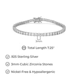 MORGAN & PAIGE 925 Sterling Silver Tennis Bracelet with Cubic Zirconia in Platinum, Yellow Gold, or Rose Gold Plated Finishes; Hypoallergenic Tarnish-Free, Silver Bracelet for Women,7.25 or 8 inch