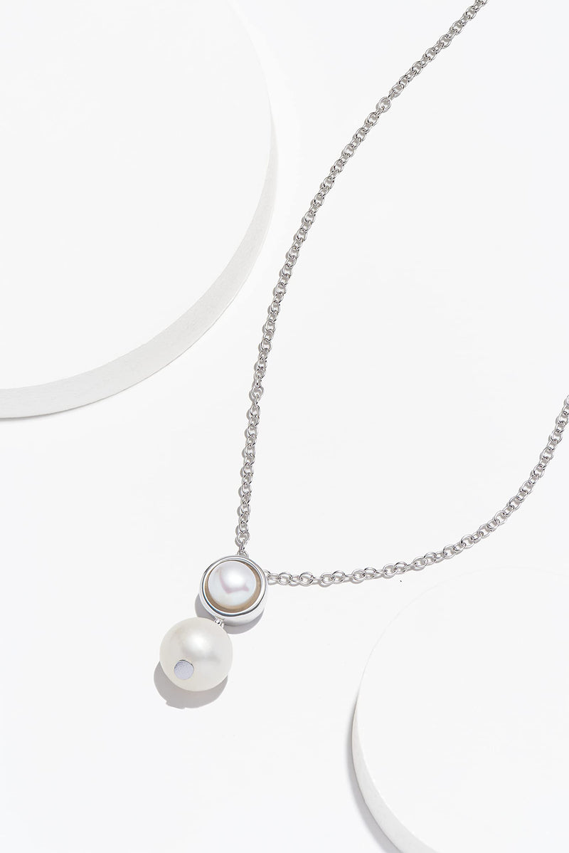 MORGAN & PAIGE .925 Sterling Silver Rhodium Plated Birthstone Necklace - Elegant Freshwater Cultured Pearl Necklace and Gemstone Necklace, Bezel-Set Pearl Drop Necklaces for Women Jewelry 18"