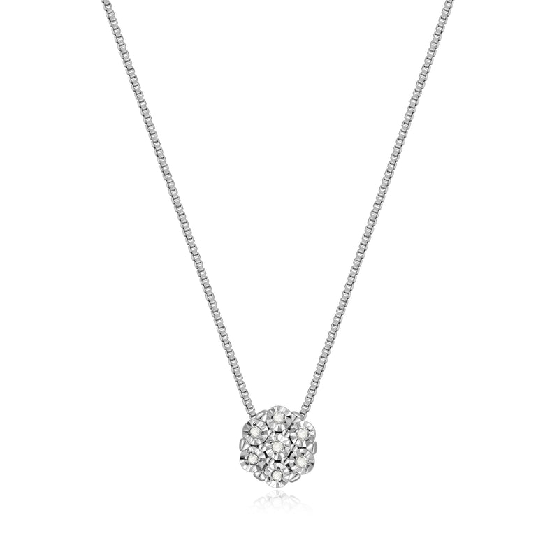 MORGAN & PAIGE .925 Sterling Silver 1/10 Cttw Diamond Miracle-Plate 18" Pendant Necklace and Stud Earrings Jewelry Set (I-J Color, I2-I3 Clarity) - Rhodium Plated