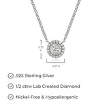 Sterling Silver Pendant Necklace Lab-Created Diamonds, Romantic Jewelry, Hypoallergenic, 18-inch Chain, Elegant Gift Box Included