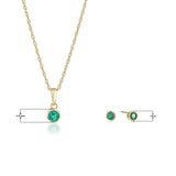 Dainty 925 Sterling Silver Gemstone Birthstone Petite Stud Earrings and 16" Pendant Necklace Jewelry Set