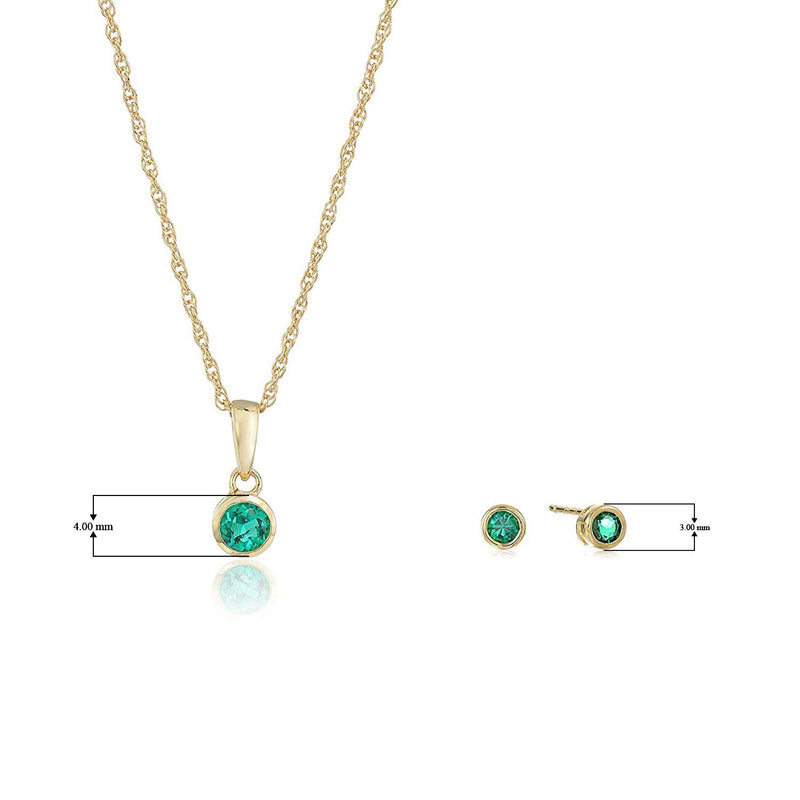 Dainty 925 Sterling Silver Gemstone Birthstone Petite Stud Earrings and 16" Pendant Necklace Jewelry Set